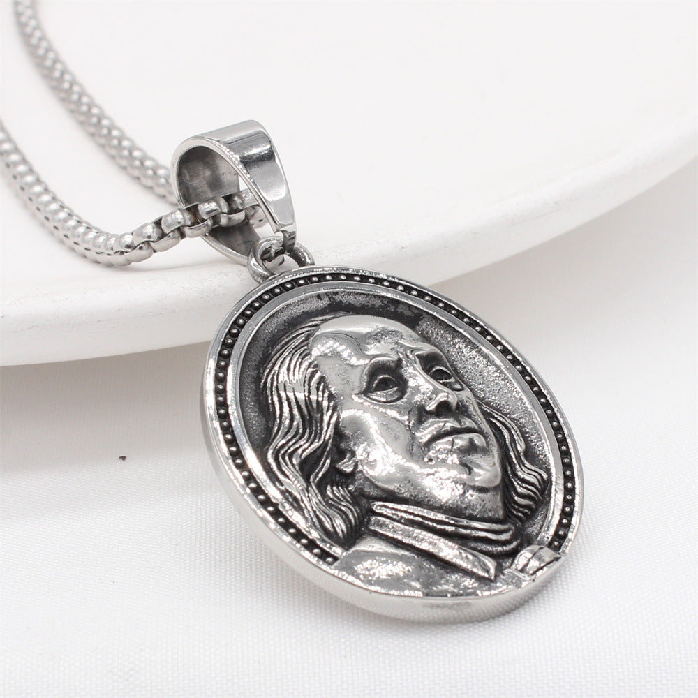 Planderful Everyday Genie – European and American Retro Franklin Men's Titanium Steel Pendant Necklace for Men