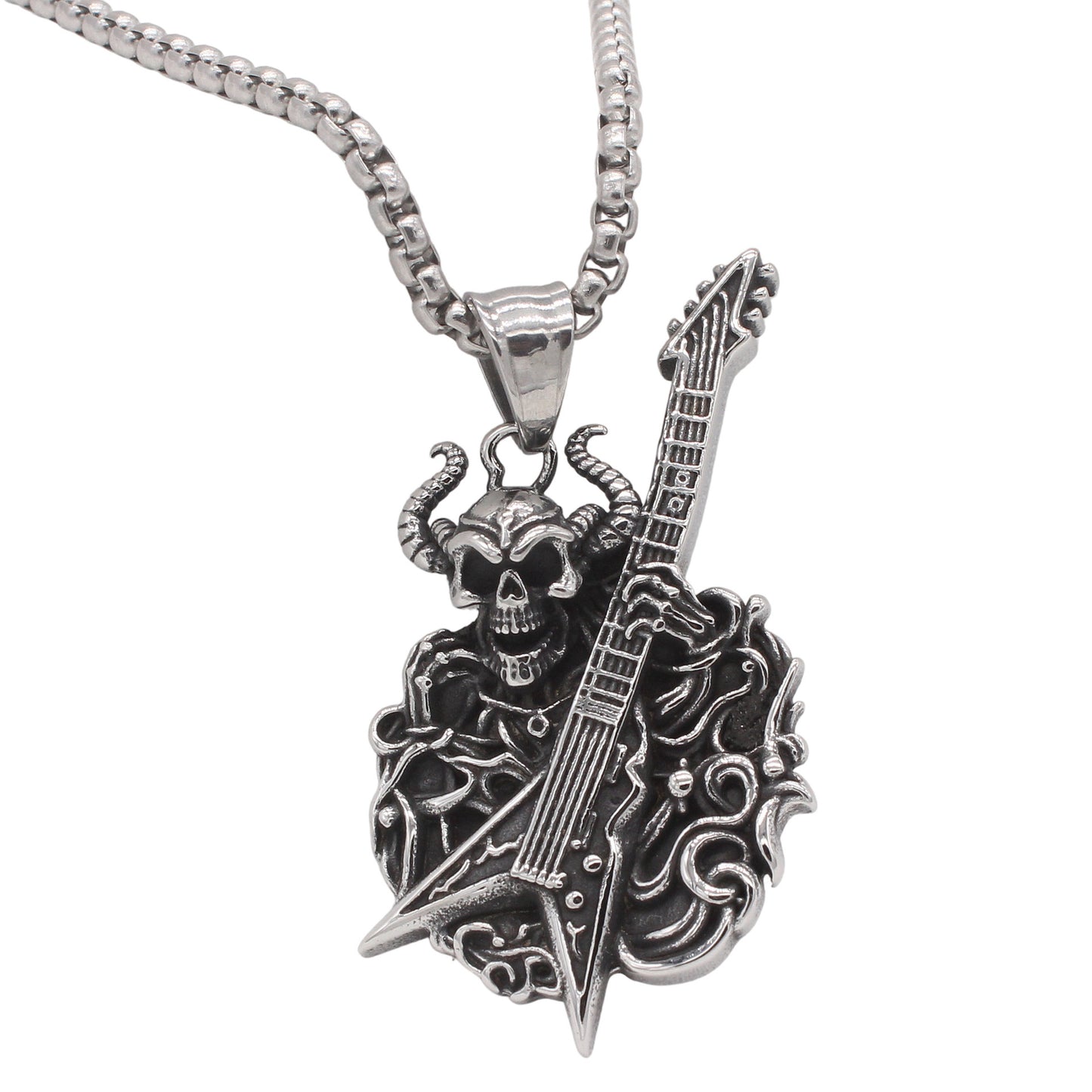 Planderful Mens Skull Pendant Steel Vintage Guitar