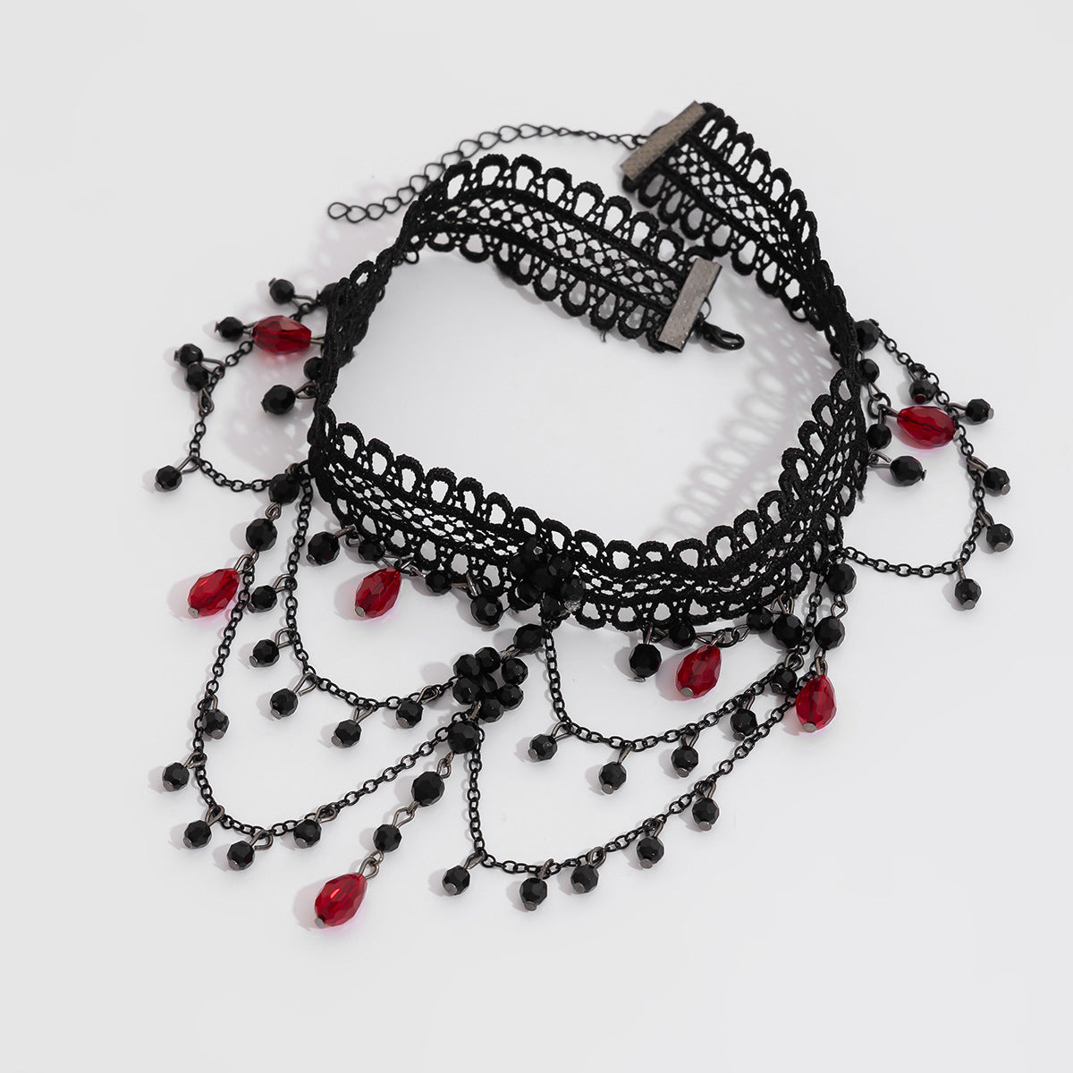 Gothic Lace Red Crystal-Style Layered Necklace