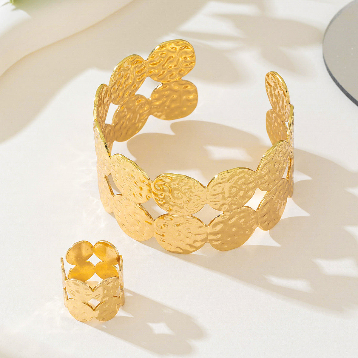 Retro Metal Geometric Bracelet Ring Set for Women by Planderful
