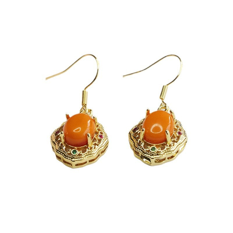 Vintage Beeswax Amber Openwork Earrings