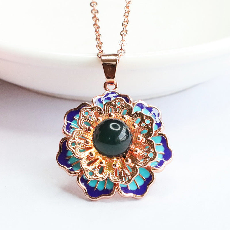 Lotus Blossom Necklace with Beeswax Amber Gem