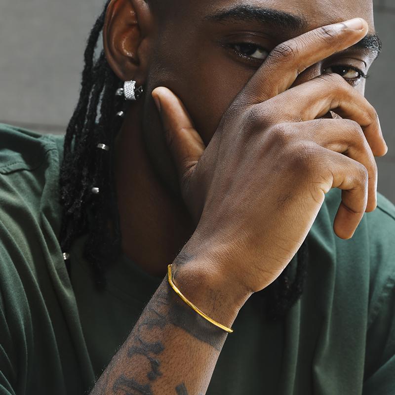 Planderful Jewelry Titanium Steel Octagonal Snake Bone Chain Mens Bracelet With Bead Details