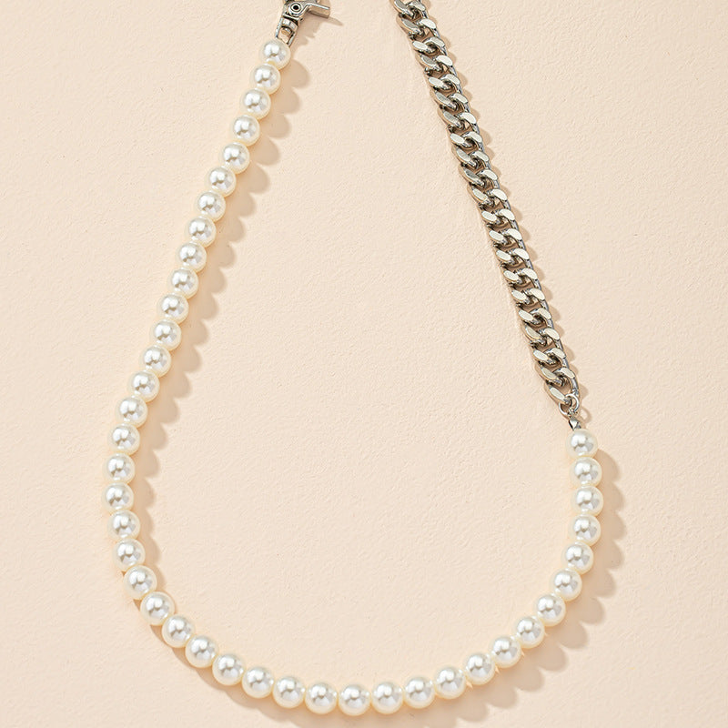 Pearlescent Charm Collar Necklace with Unique Patchwork Design