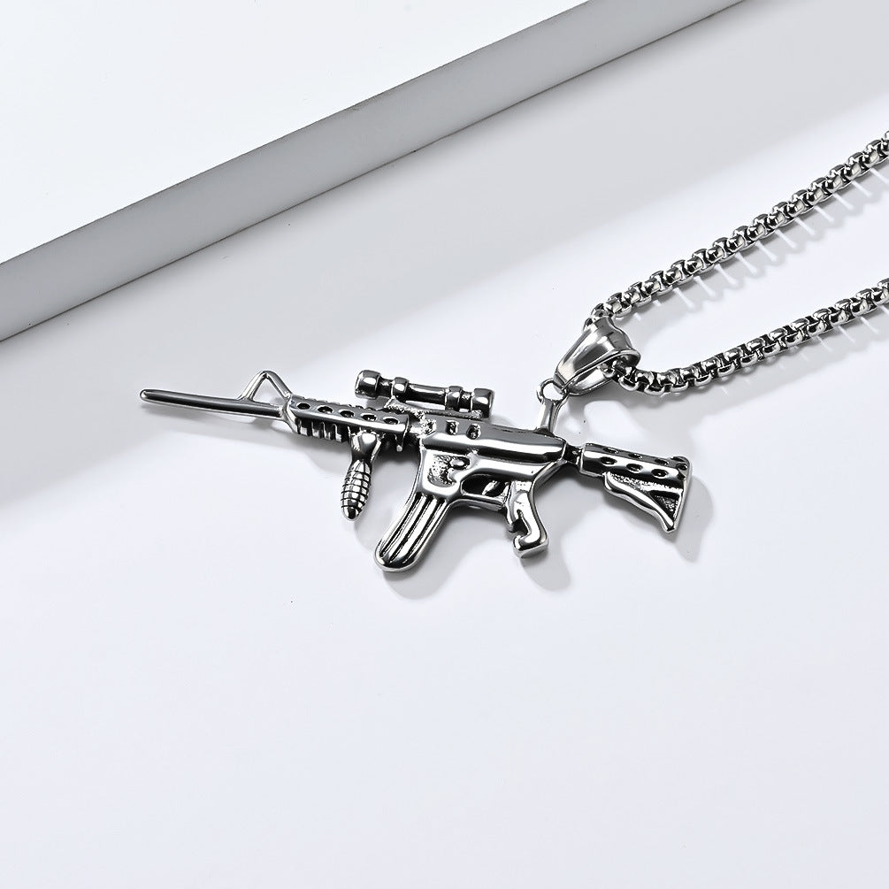 Planderful M416 Assault Rifle Pendant Necklace For Men Durable Steel Military Hip Hop Jewelry