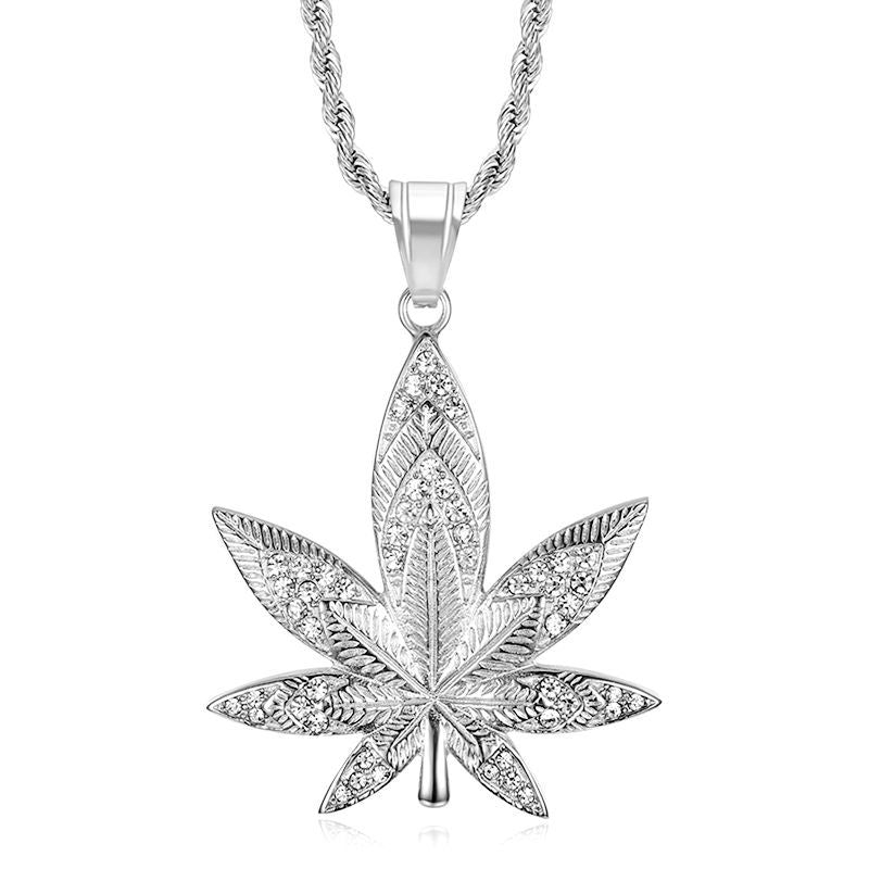 Hip Hop Jewelry Titanium Gold Plated Zircon Maple Leaf Pendant Necklace By Planderful For Urban Fashion Fans