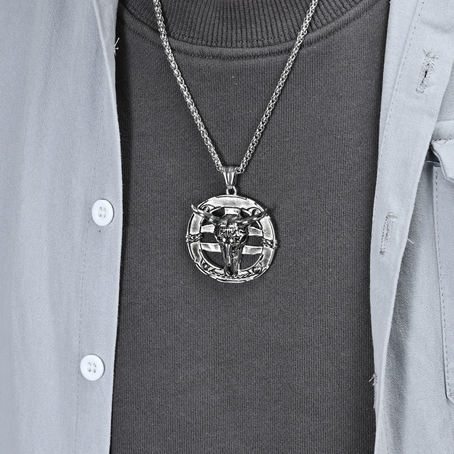 European And American Retro Evil Goat Skull Necklace For Men