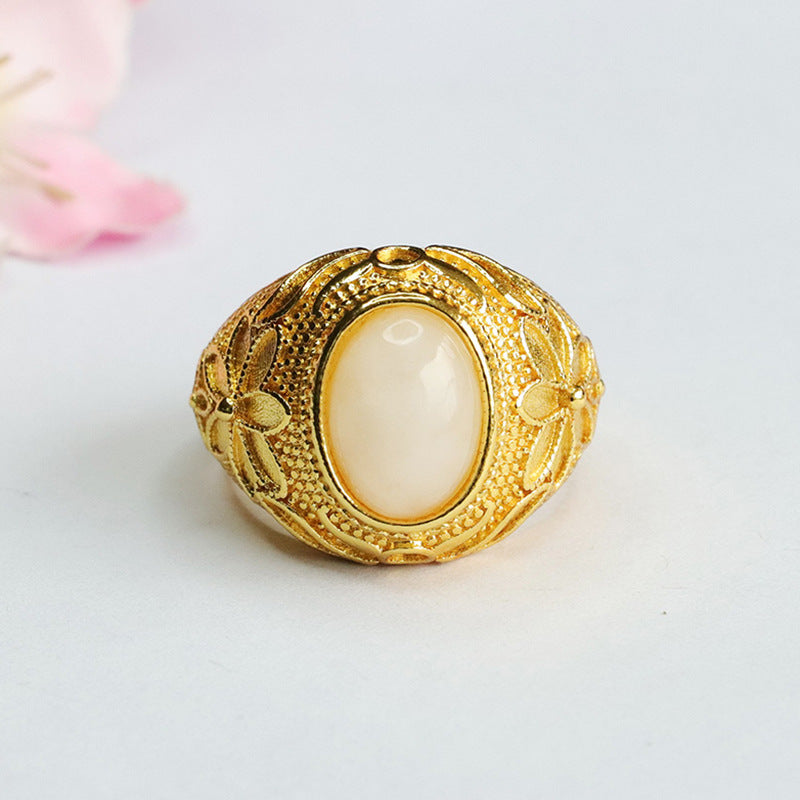 White Hetian Jade Petal Ring