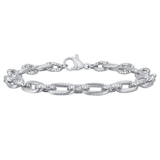 Men's – Stainless Steel Embossed Interlocking Bracelet Steel Color