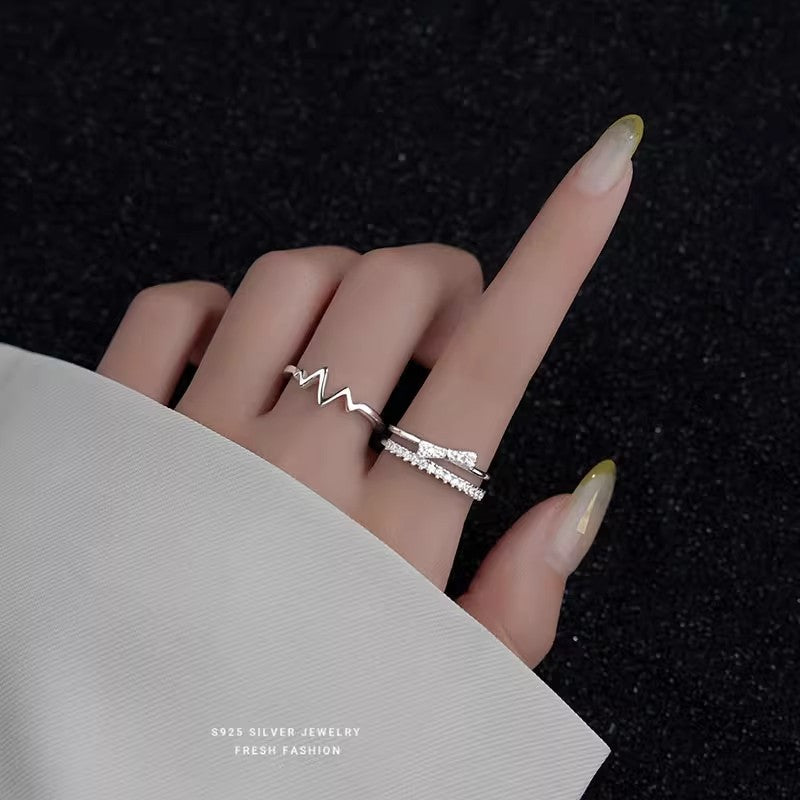 925 Sterling Silver Ring Female Heartbeat Design Fashion