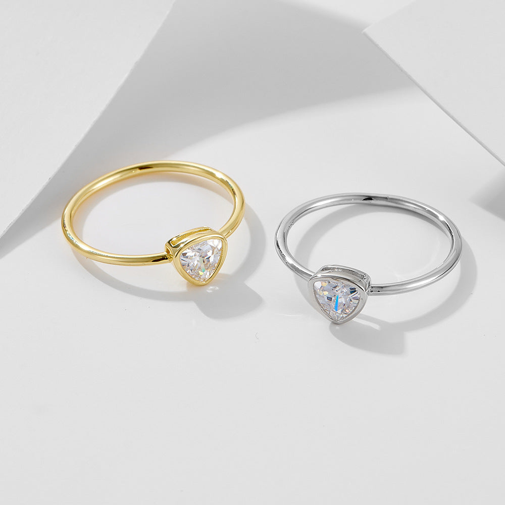 Geometric Triangle Single Zircon Ring 925 Silver Plated 14k Gold Zircon Ring