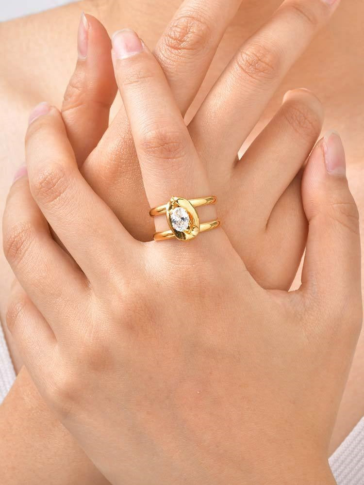 Version Of Design Blogger With Stainless Steel Double Zircon Open Ring