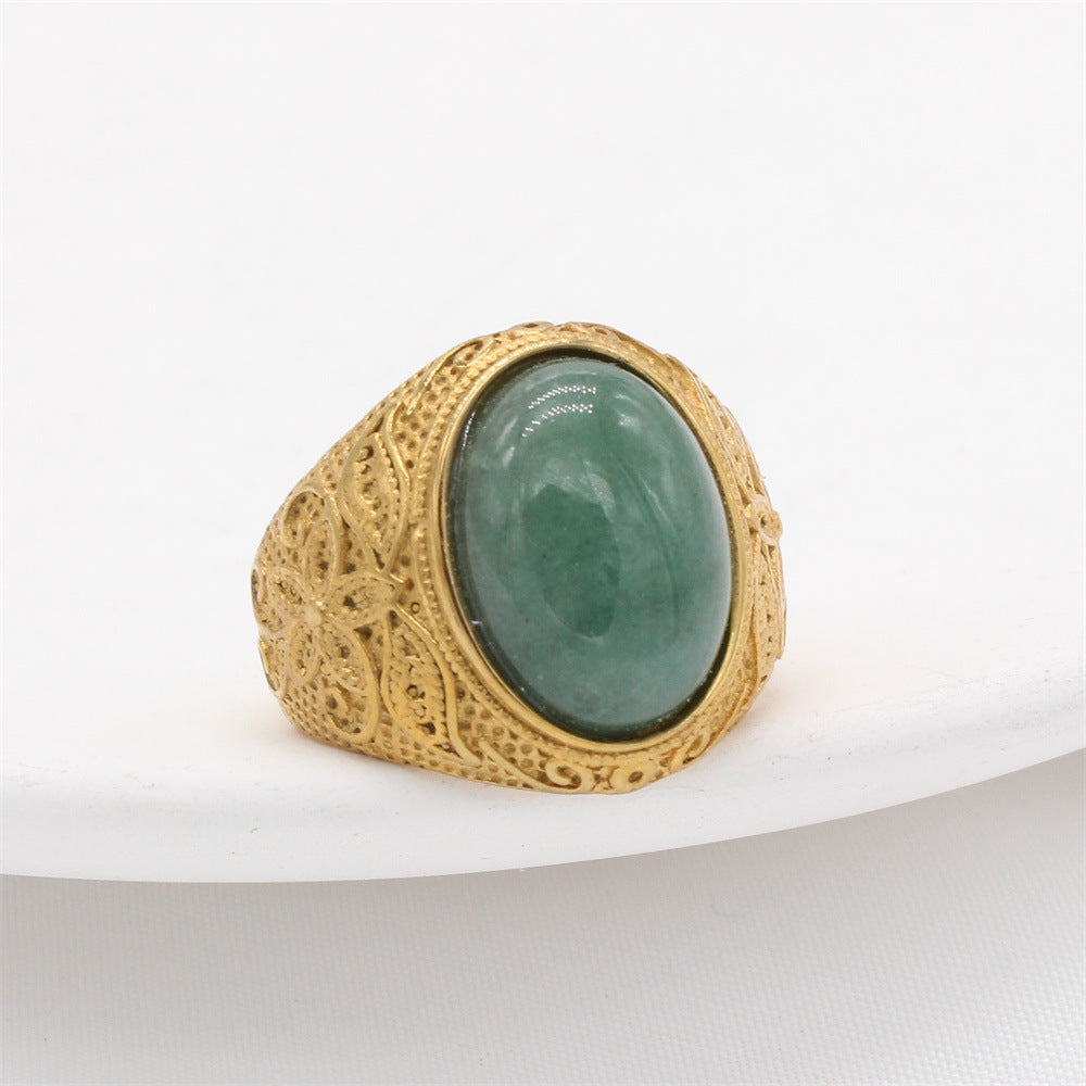 Titanium Steel Ring With Oval Gemstone Unisex Fashion Accessory Planderful Personalized Pattern
