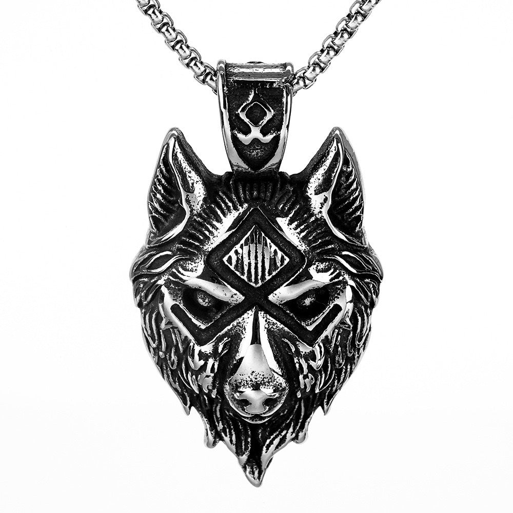 Planderful Bold Viking Wolf Head Pendant Necklace Stainless Steel For Men Hip Hop Style Gift