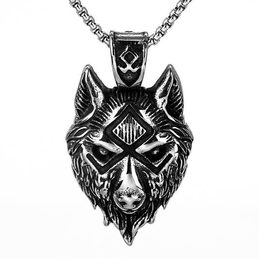 Planderful Bold Viking Wolf Head Pendant Necklace Stainless Steel For Men Hip Hop Style Gift