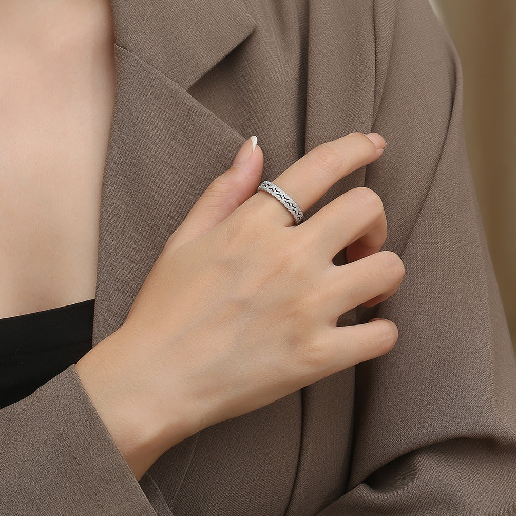 Cross-Border Korean Sand Stainless Steel Ring for Women