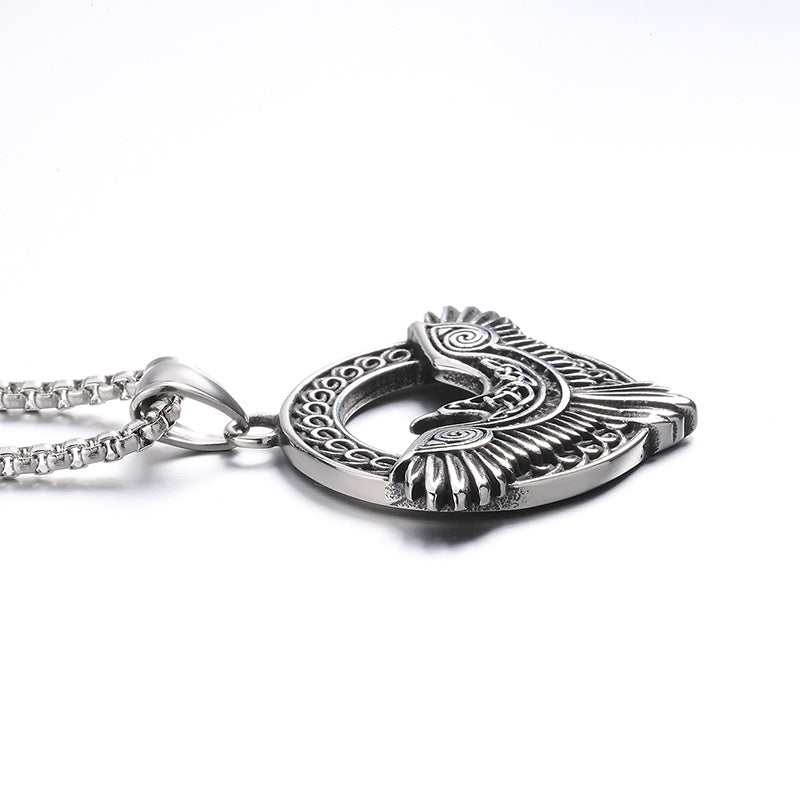 Steel Necklace - Vintage Nordic Celtic Viking Crow Pendant For Men With Bold Statement Look