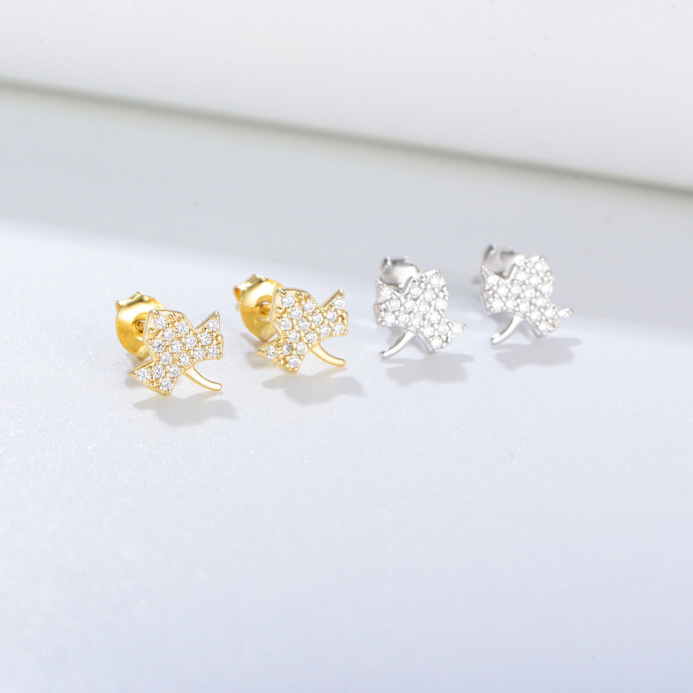 Zircon Leaf Stud Earrings Sterling Silver Earrings