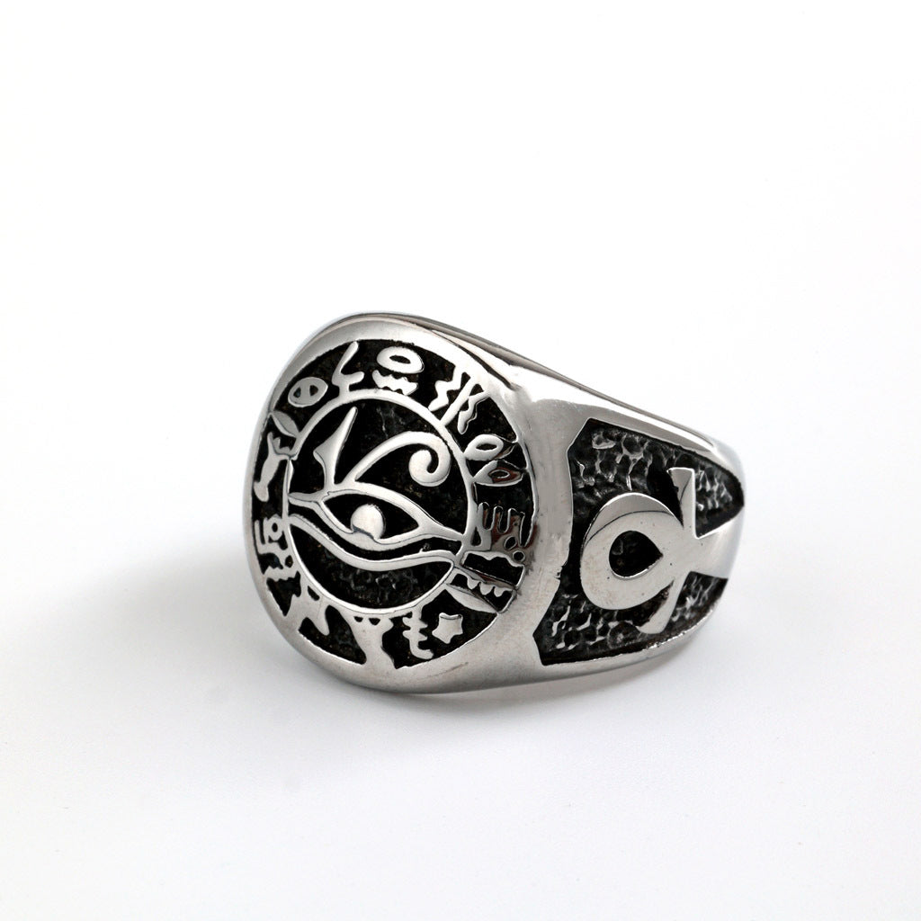 Vintage Cross Egyptian Stainless Steel Men's Ring