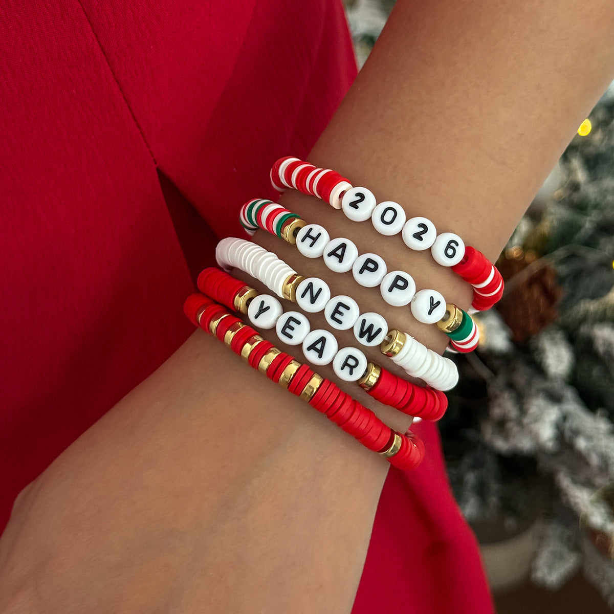 Planderful Collection Vienna Verve Elastic Beaded Christmas Bracelet For Women Gift For Her Festive Statement Jewelry