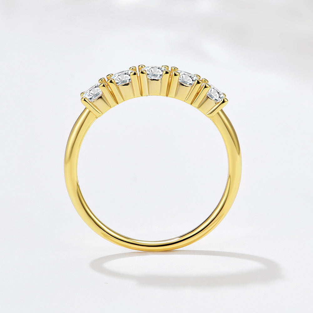 S925 Sterling Silver Single Row Five Zircon Ring Stacked Ring Index Finger