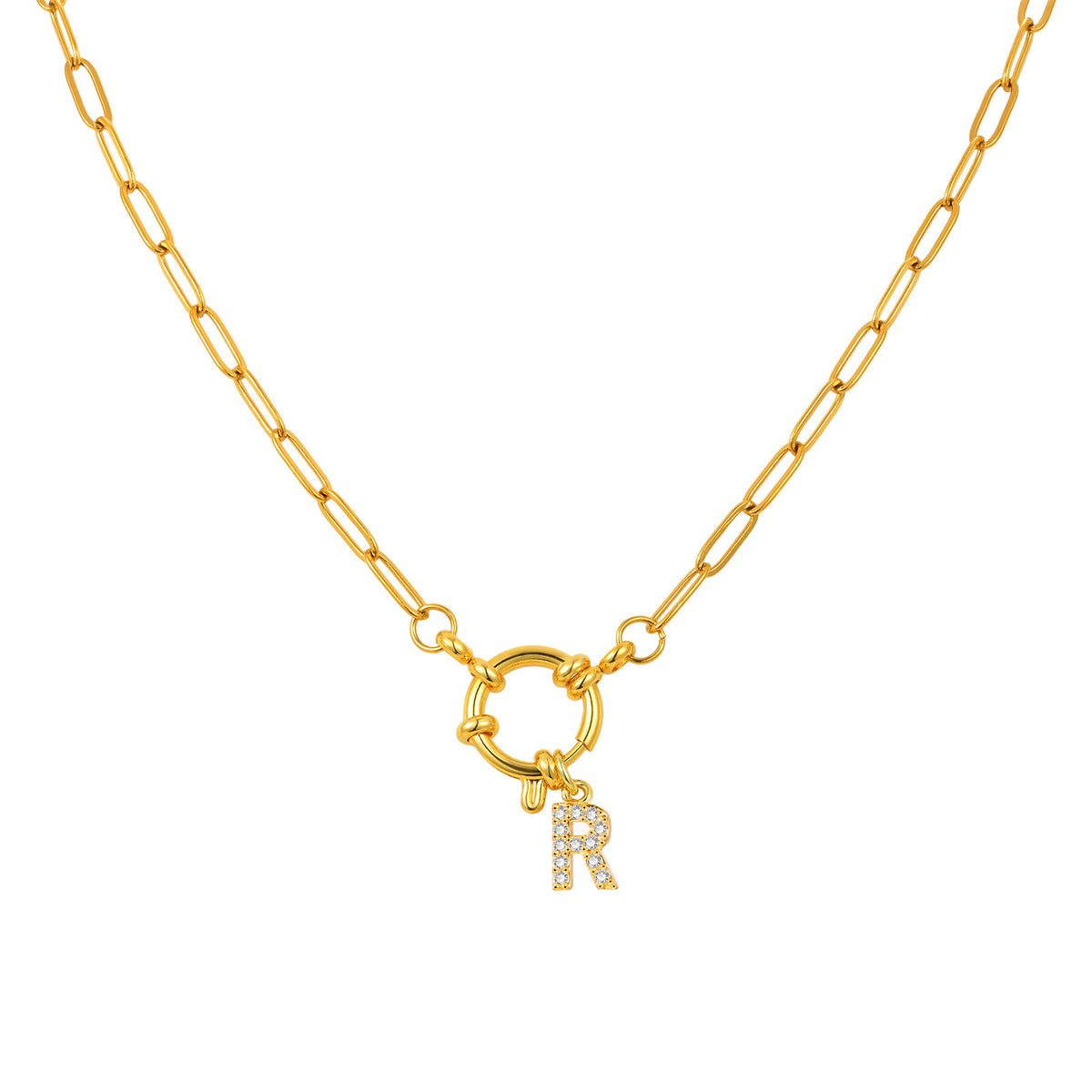 Name Letter Stainless Steel Small Square Chain Bubble Buckle Copper 26 Letter Necklace