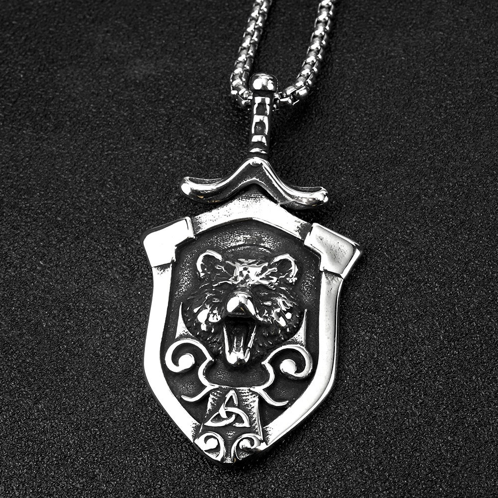 European And American Retro Stainless Steel Viking Wolf Pendant Necklace