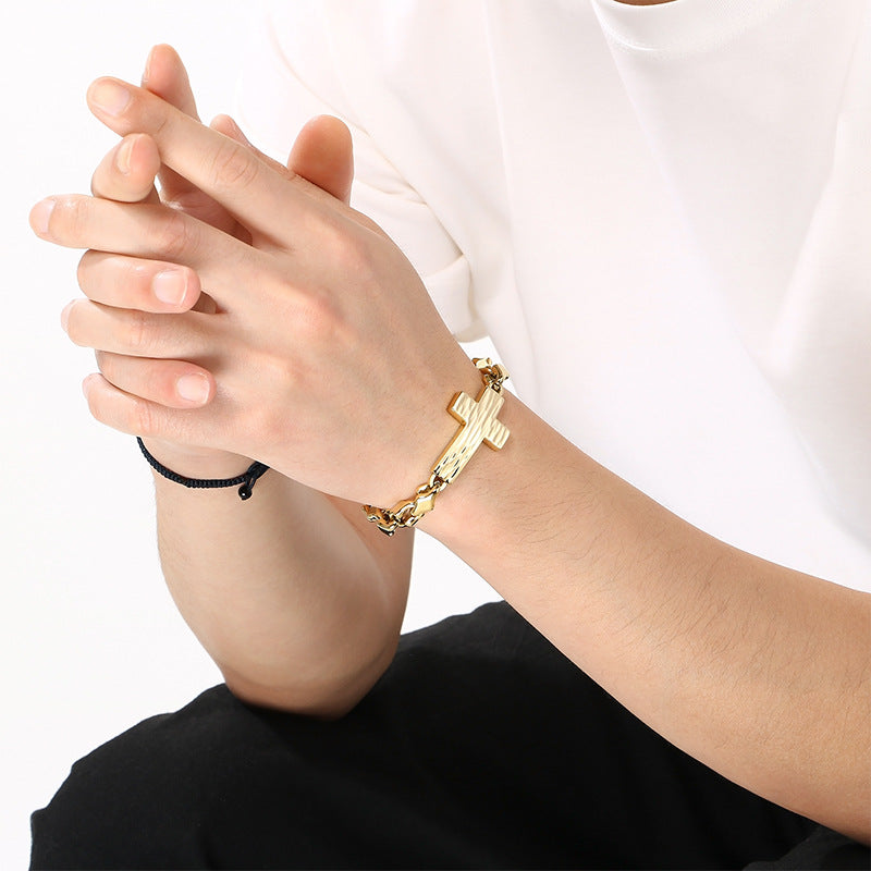 American Titanium Steel – Hammer Cross Texture Stainless Steel Men's Bracelet