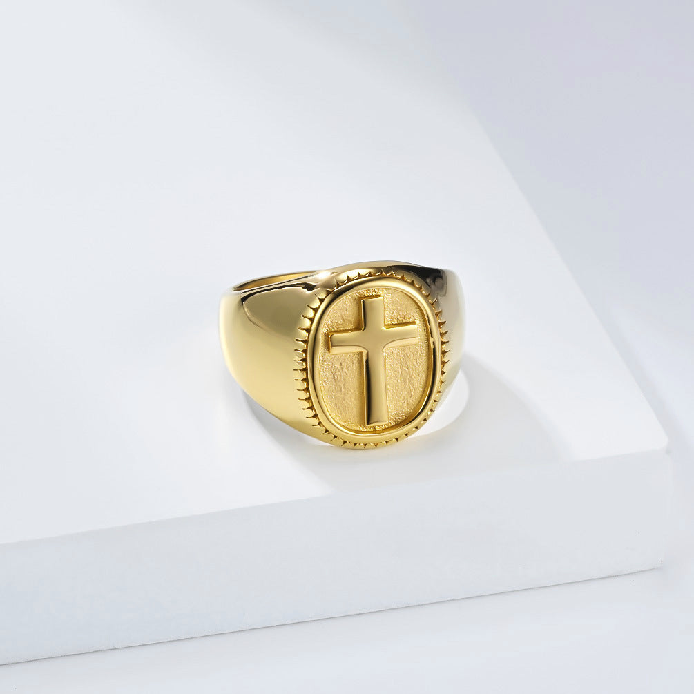 Planderful Stainless Steel Cross Ring Unisex Everyday Genie Protection Statement Jewelry