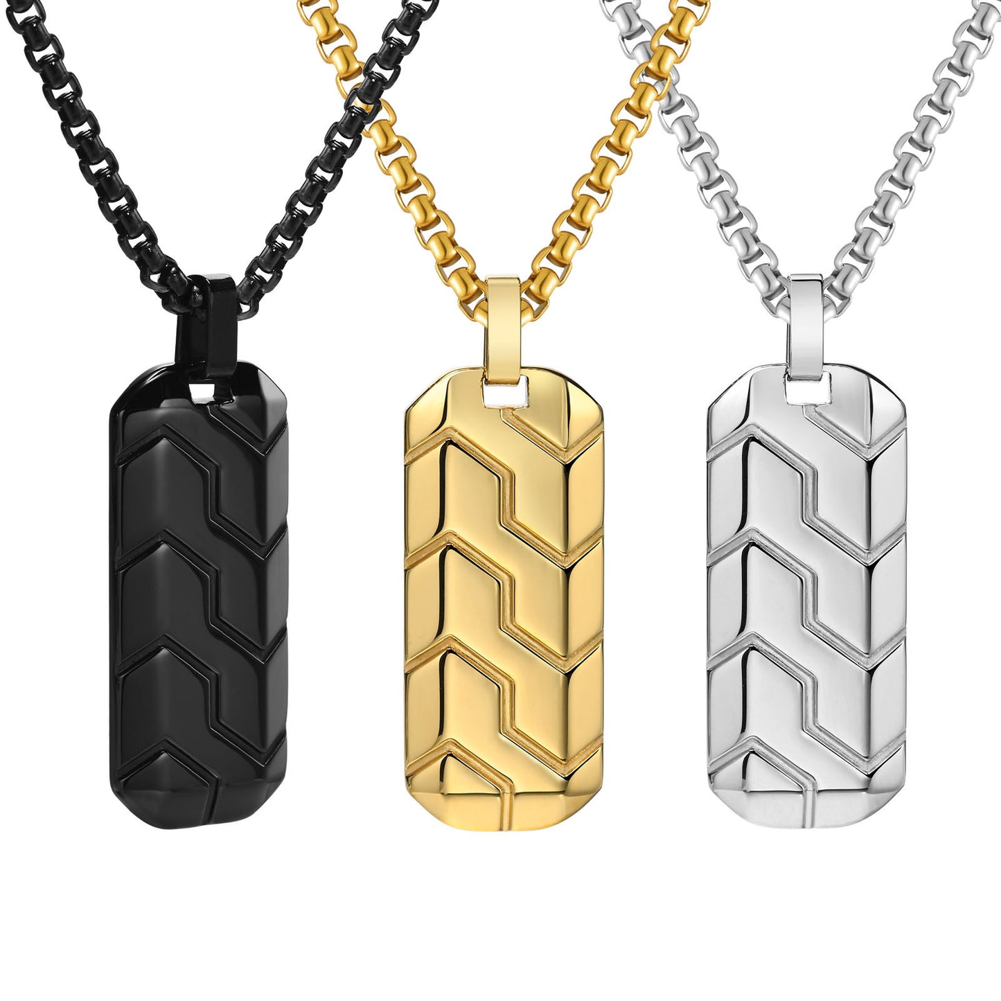Stainless Steel Geometric Tire Pattern Men's Pendant Necklace