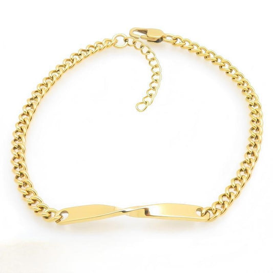 Mobius Twist Nameplate Layered Cuban Chain Titanium Steel Bracelet Stainless Steel