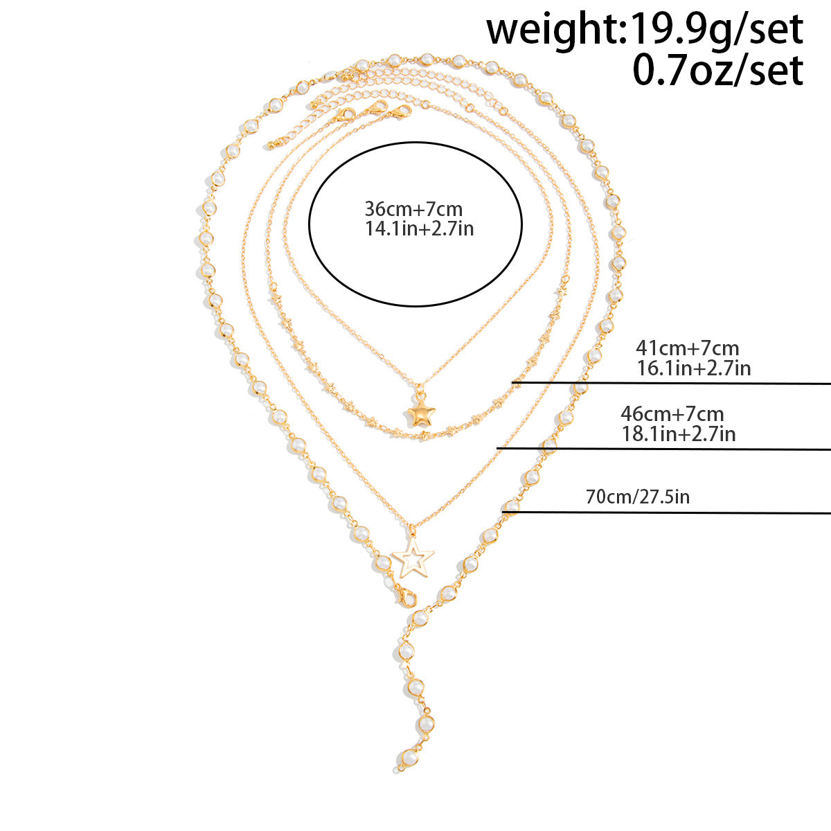 Multi-Layer Tassel Stacked With Y-Shaped Pearl Necklace Hollow Pentagram-Shaped Collarbone