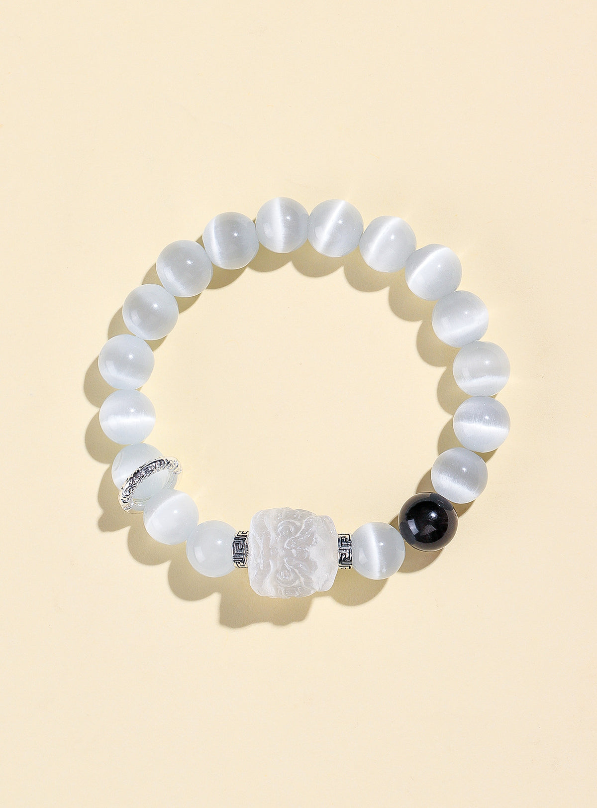 Silver Sheen Obsidian Lion Dance Bracelet