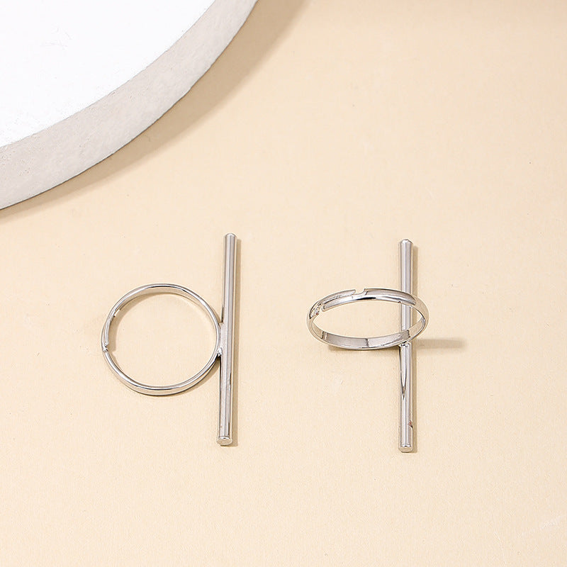 European & American Fashion Metal Geometric Lines Ring Set for Women - Vienna Verve Collection