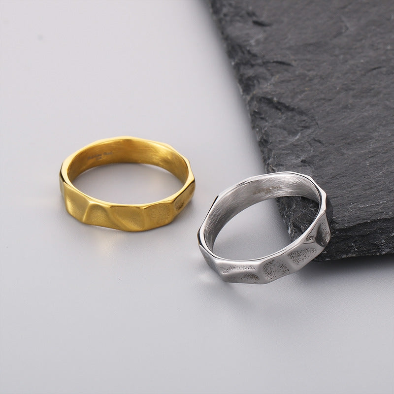 Niche Design Texture Stainless Steel Men's Rings, Trendy Men's Irregular Texture Titanium Steel