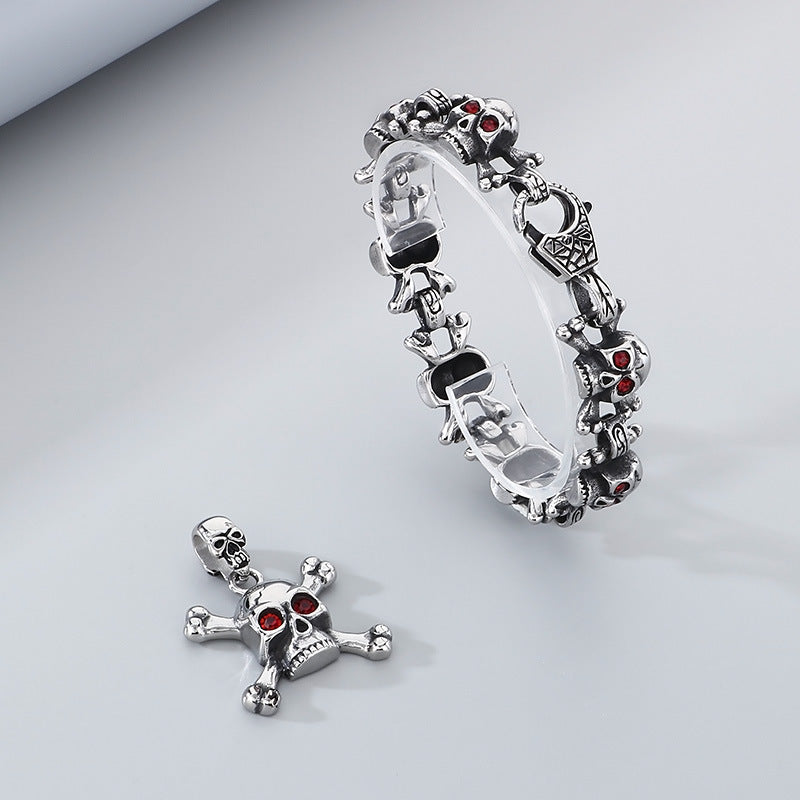 Dark Ghost Head Bracelet Titanium Pendant Red Eye Cross