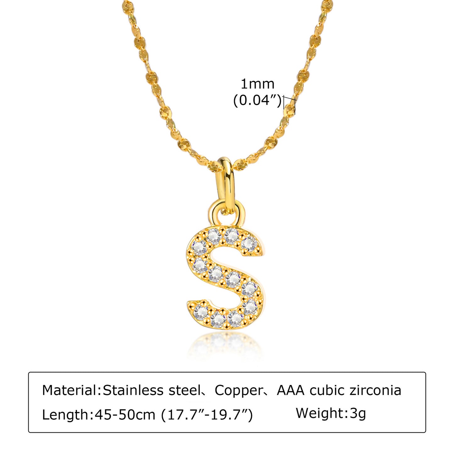 26 English Letter Stainless Steel Necklace Zircon Jewelry