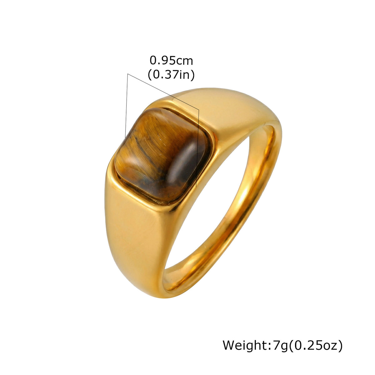 Stainless Steel Water Drop Natural Tiger's Eye Stone Oval Heart-Shaped Dongling Jade Ring