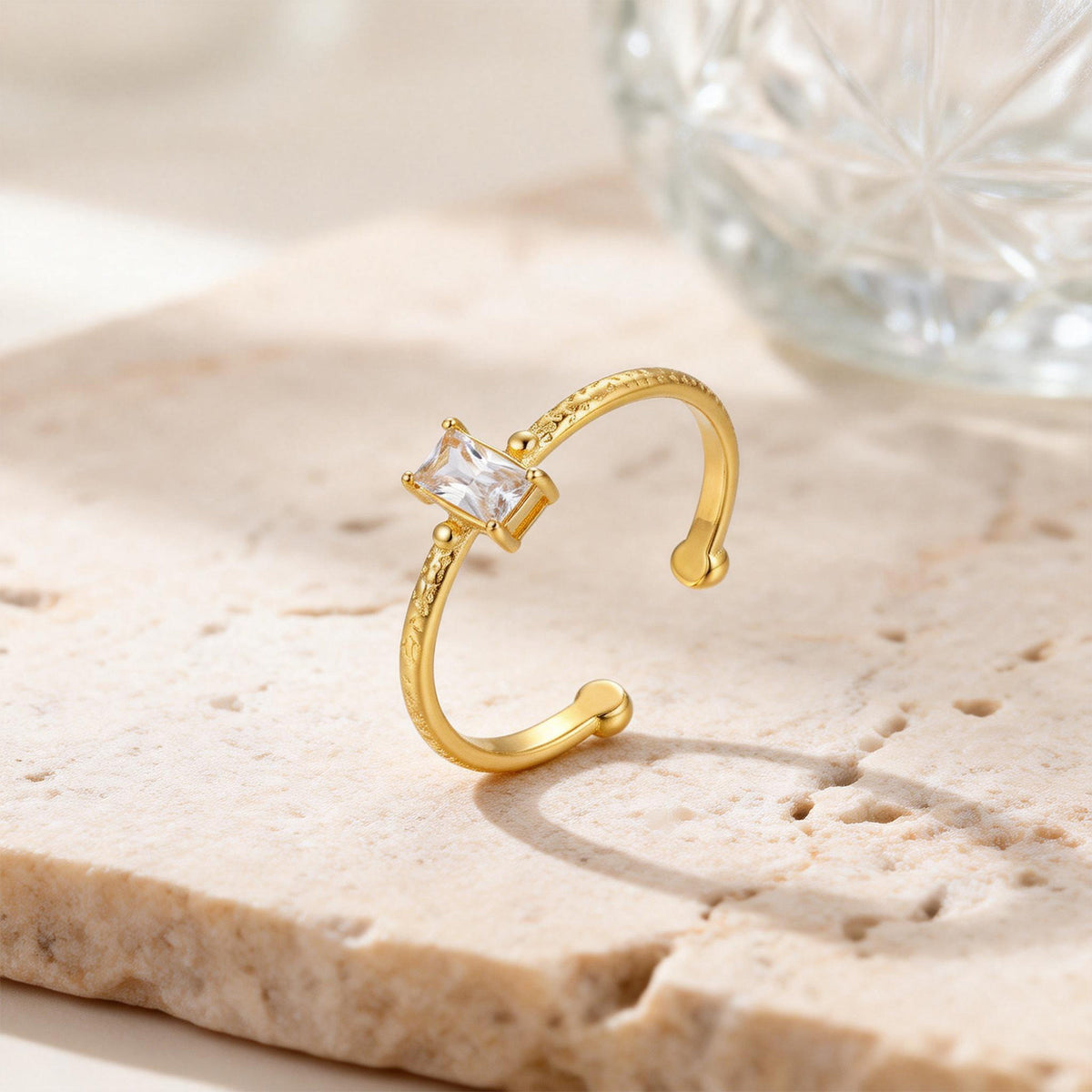 Cold Wind Stainless Steel Horse Eye Square Zircon Open Ring