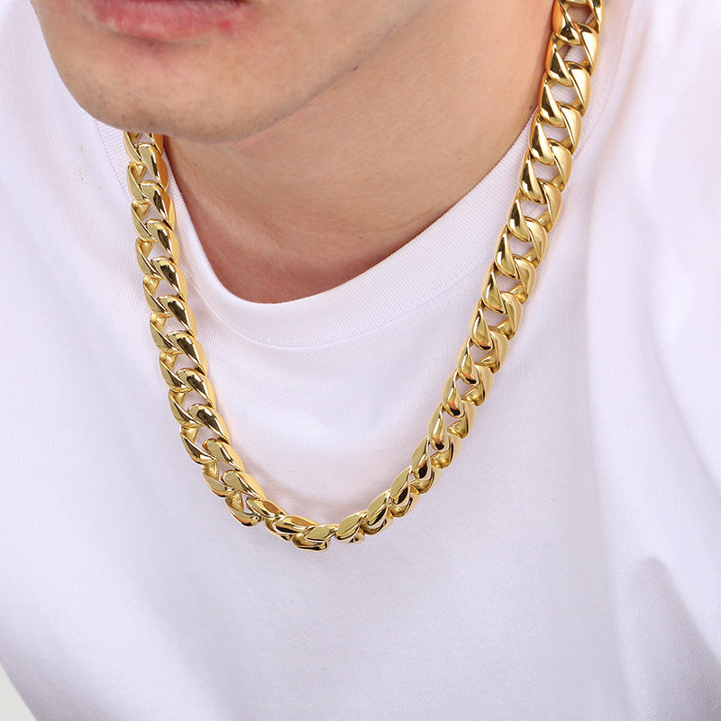 Planderful Cuban Chain Necklace 15mm Stainless Steel Men