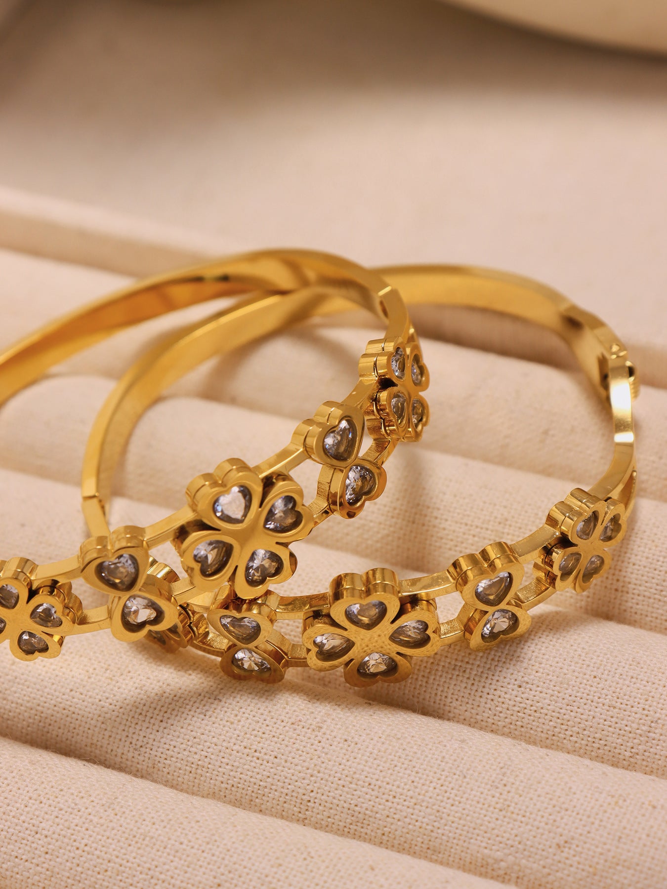 Planderful Zircon Love Four Leaf Flower Bracelet 18K Women