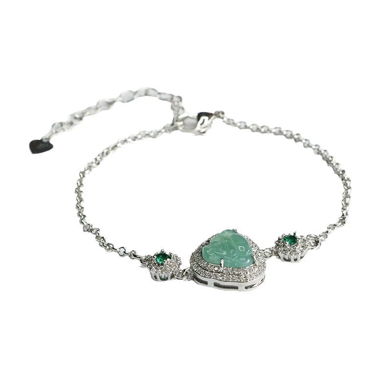 Blue Water Jadeite Buddha Pavé-Style Bracelet
