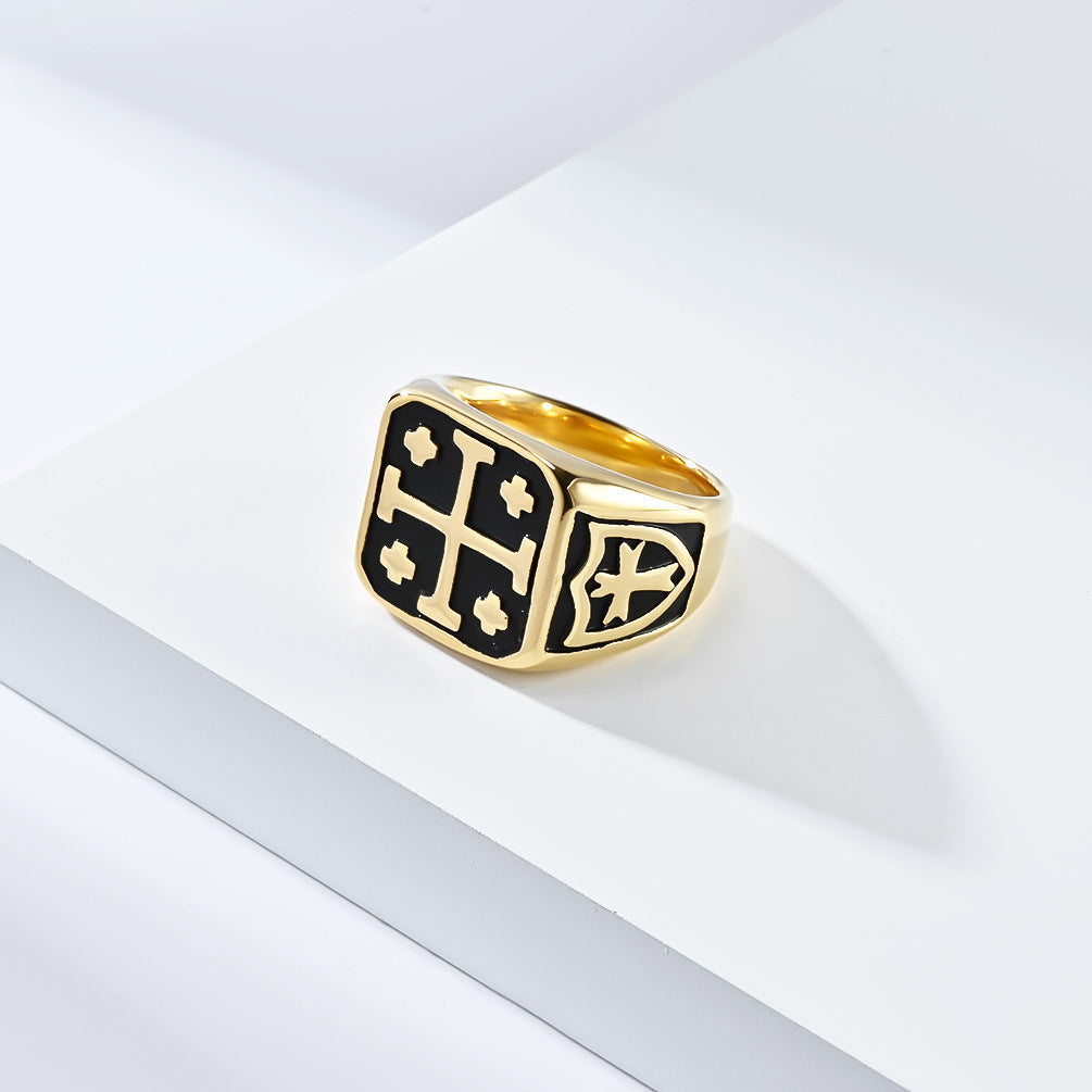 Steel Ring – Vintage Jerusalem Cross Men's Accessory