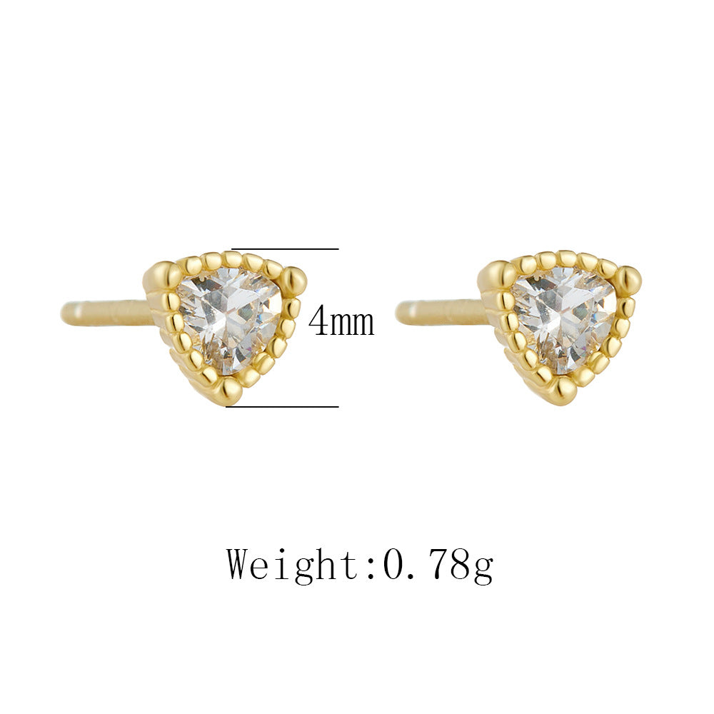S925 Sterling Silver Earrings Korean Version Small Fresh Zircon Triangle Stud Earrings Cute