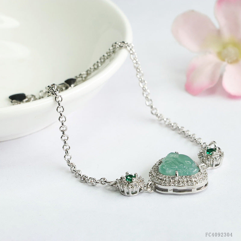 Blue Water Jadeite Buddha Pavé-Style Bracelet