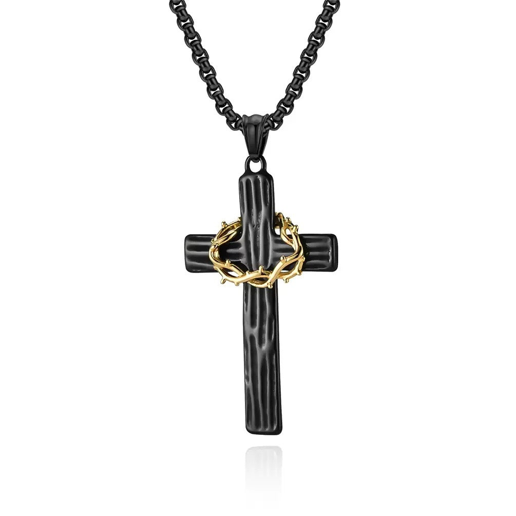 Planderful Steel Cross Necklace With Thorn Details For Women Bold Everyday Genie Edge