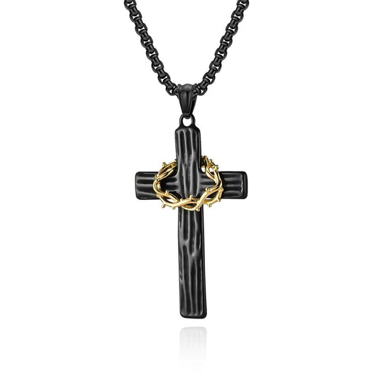 Planderful Steel Cross Necklace With Thorn Details For Women Bold Everyday Genie Edge