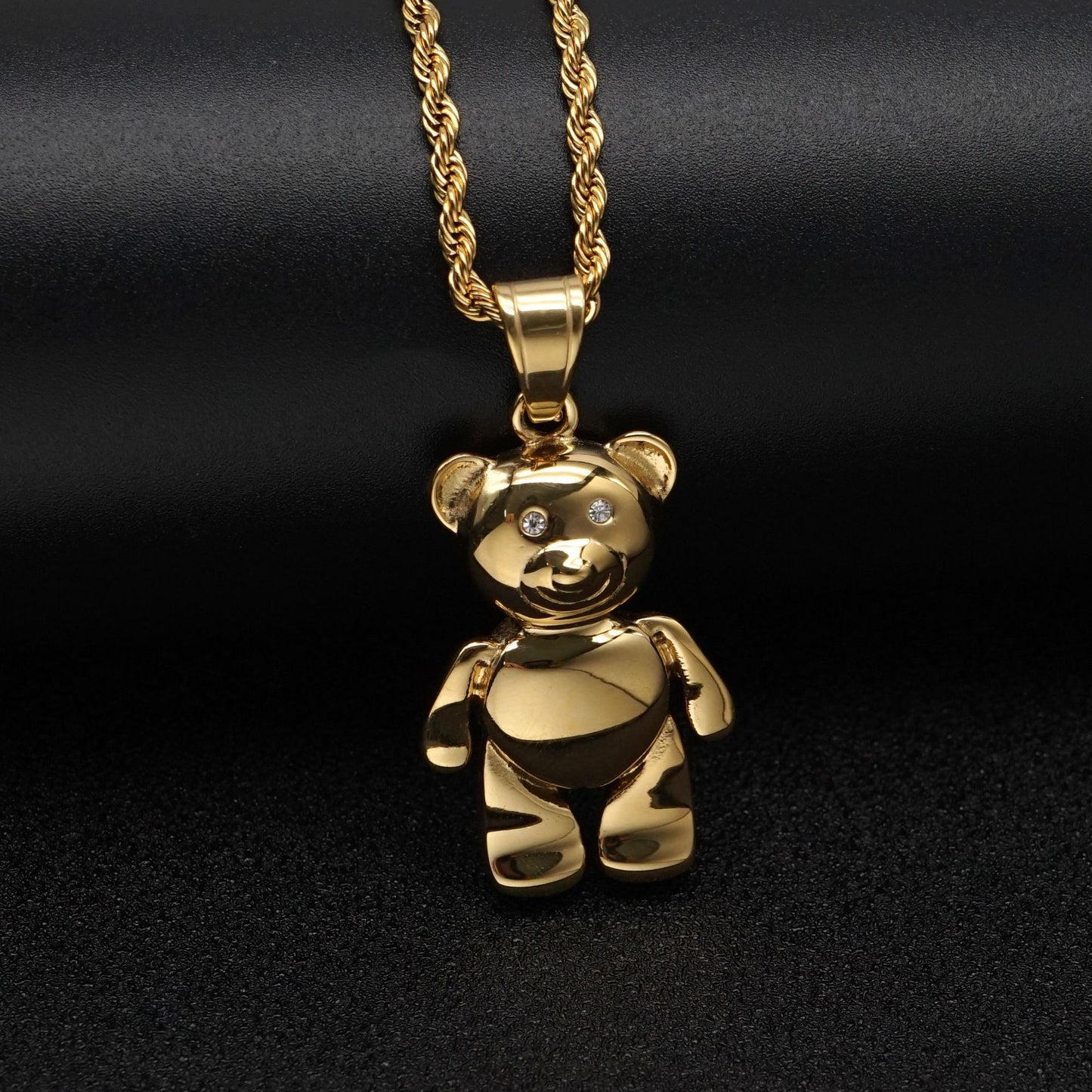 Steel Necklace - Statement Everyday Genie Bear Pendant