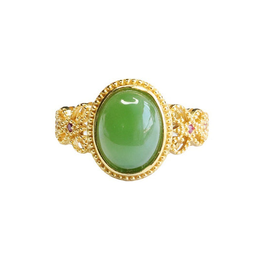 925 Sterling Silver Hetian Jasper Butterfly Ring