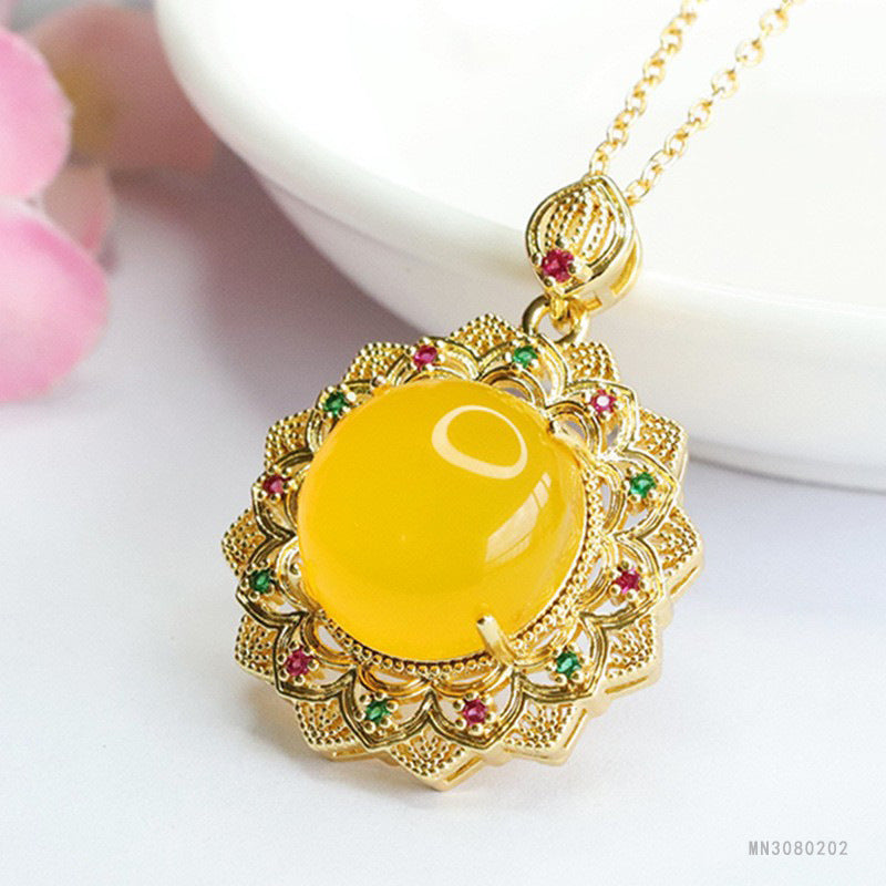 Chalcedony Sunflower & Ruyi Pendant — No Chain